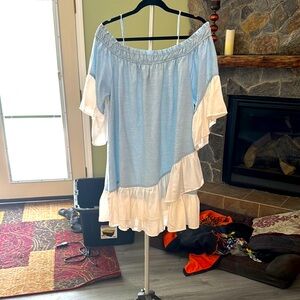 HOMAGE Asymmetrical Blue and White Dress